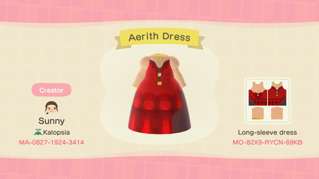 Animal Crossing Design Code: MO-82X9-RYCN-69KB Aerith Dress
