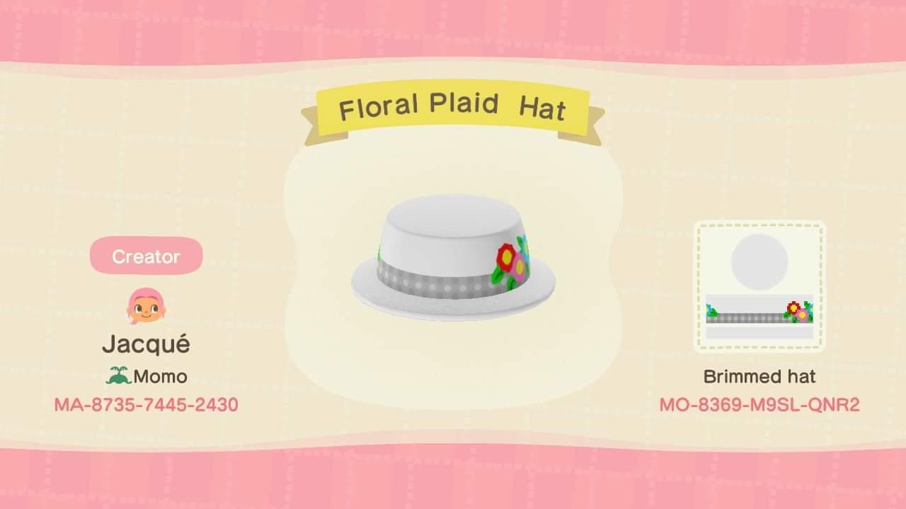 Animal Crossing Design Code: MO-8369-M9SL-QNR2 Floral Plaid Hat