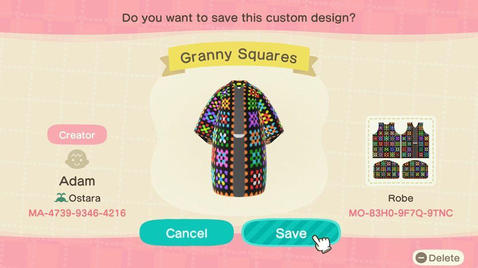 Animal Crossing Design Code: MO-83H0-9F7Q-9TNC Granny Squares
