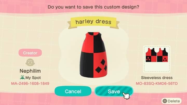 Animal Crossing Design Code: MO-83SQ-KMD6-56TD harley dress