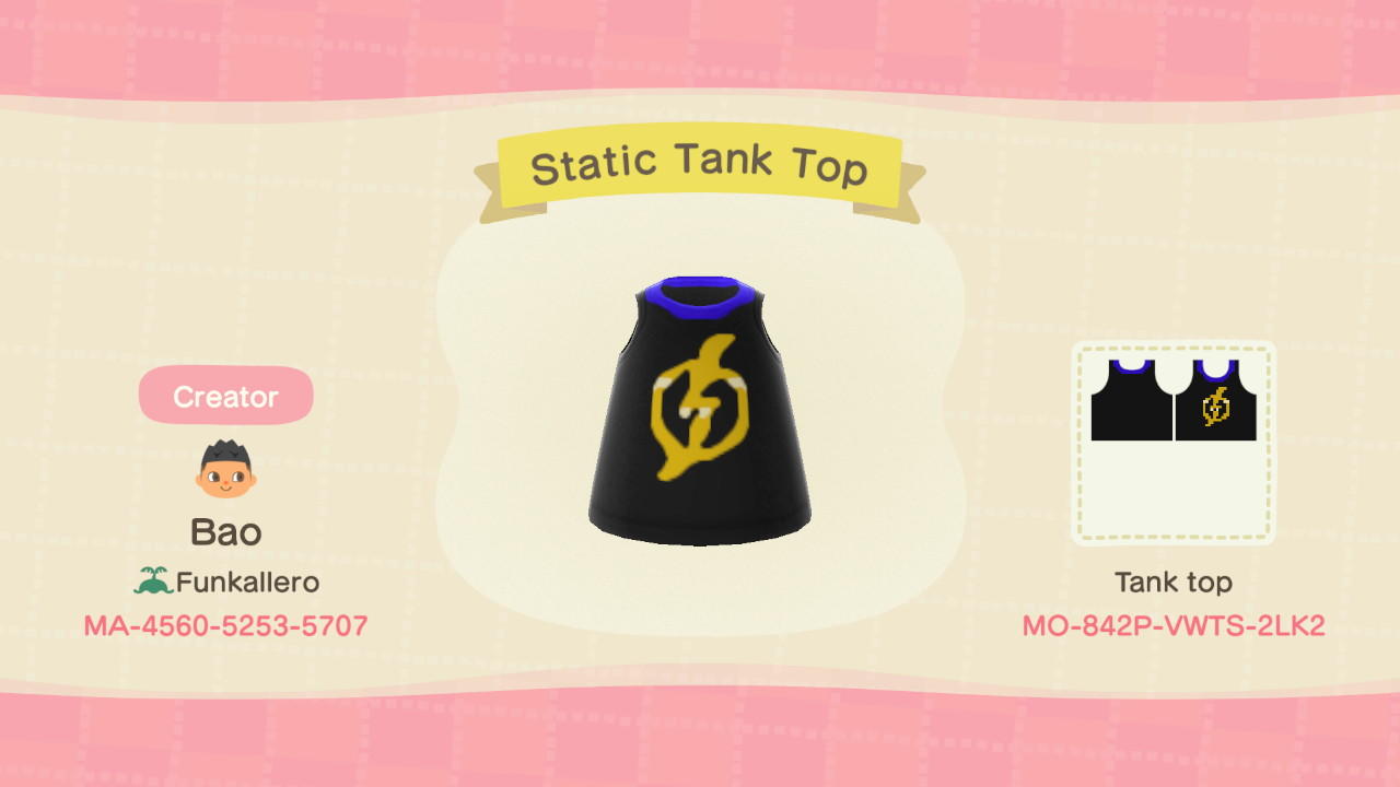 Animal Crossing Design Code: MO-842P-VWTS-2LK2 Static Tank Top