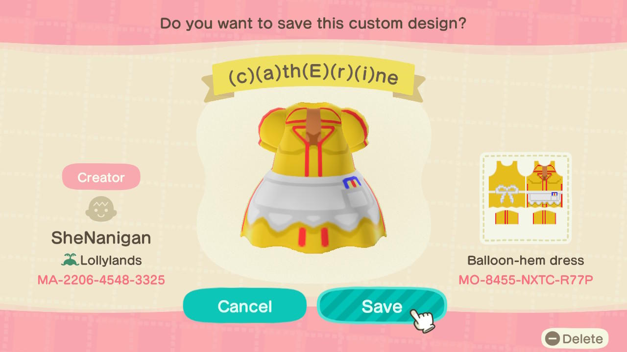 Animal Crossing Design Code: MO-8455-NXTC-R77P (c)(a)th(E)(r)(i)ne