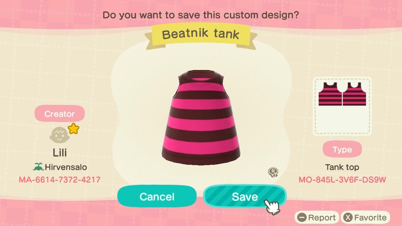Animal Crossing Design Code: MO-845L-3V6F-DS9W Beatnik Tank