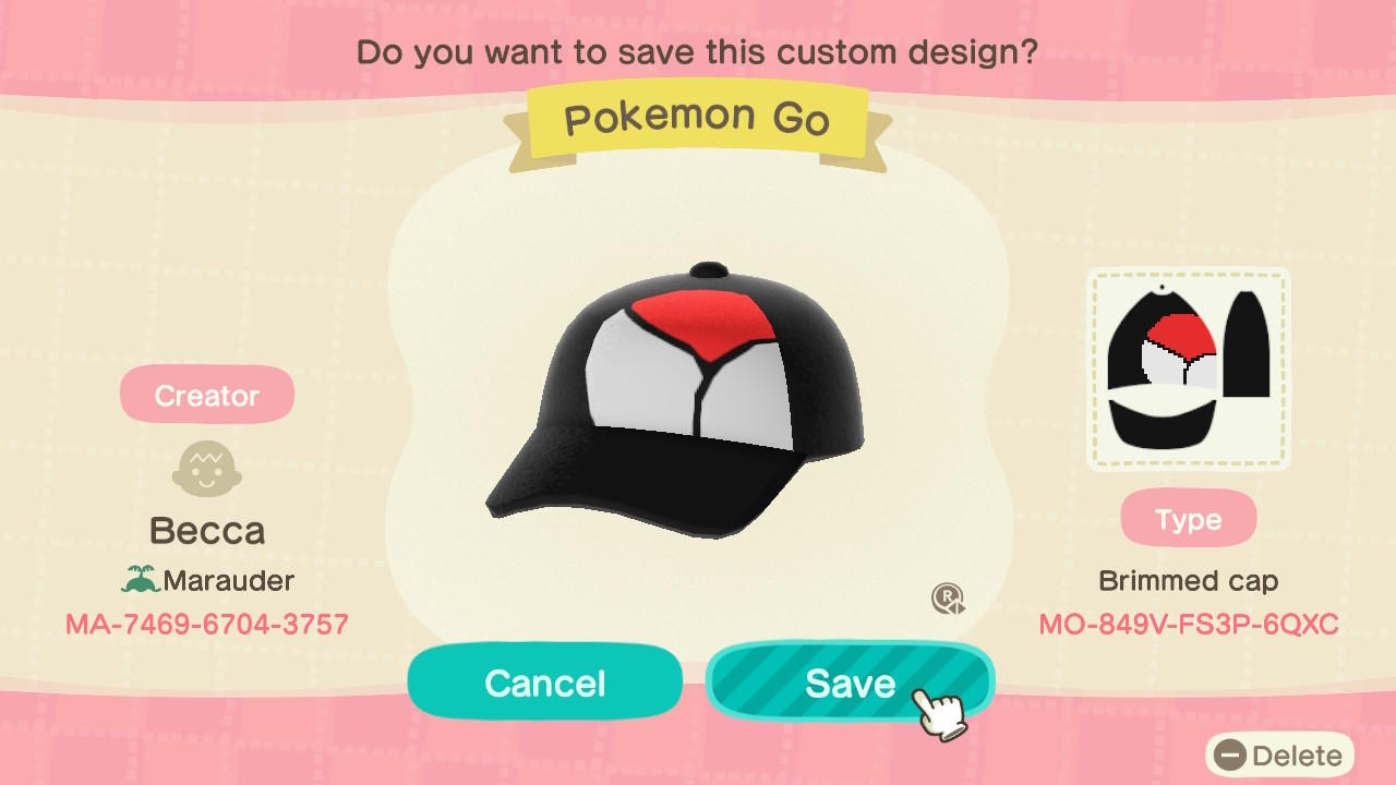 Animal Crossing Design Code: MO-849V-FS3P-6QXC Pokemon Go