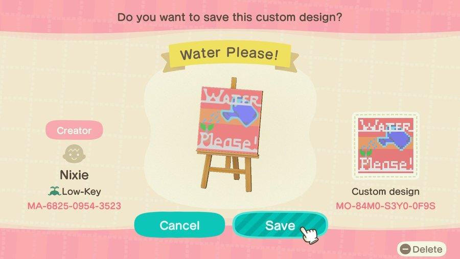 Animal Crossing Design Code: MO-84M0-S3Y0-0F9S Water Please!
