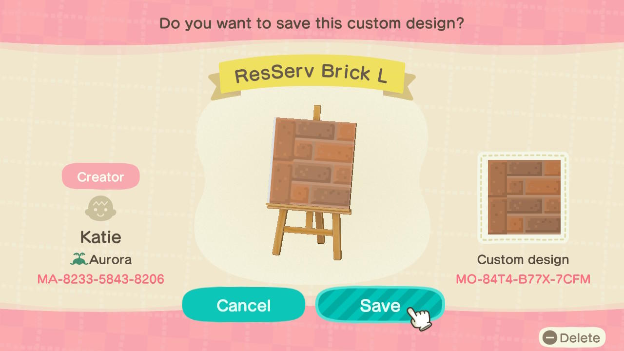 Animal Crossing Design Code: MO-84T4-B77X-7CFM ResServ Brick L