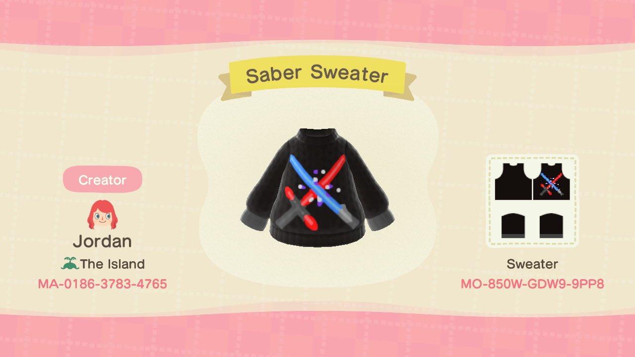 Animal Crossing Design Code: MO-850W-GDW9-9PP8 Saber Sweater