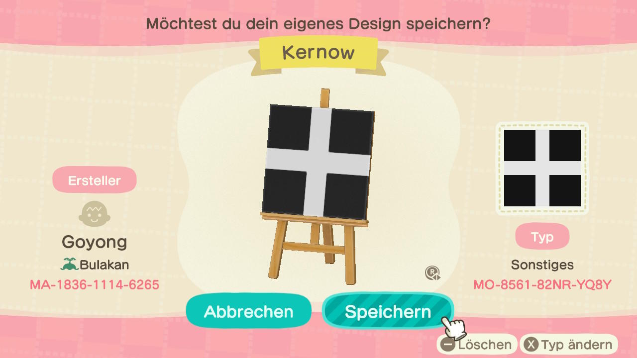 Animal Crossing Design Code: MO-8561-82NR-YQ8Y Cornwall