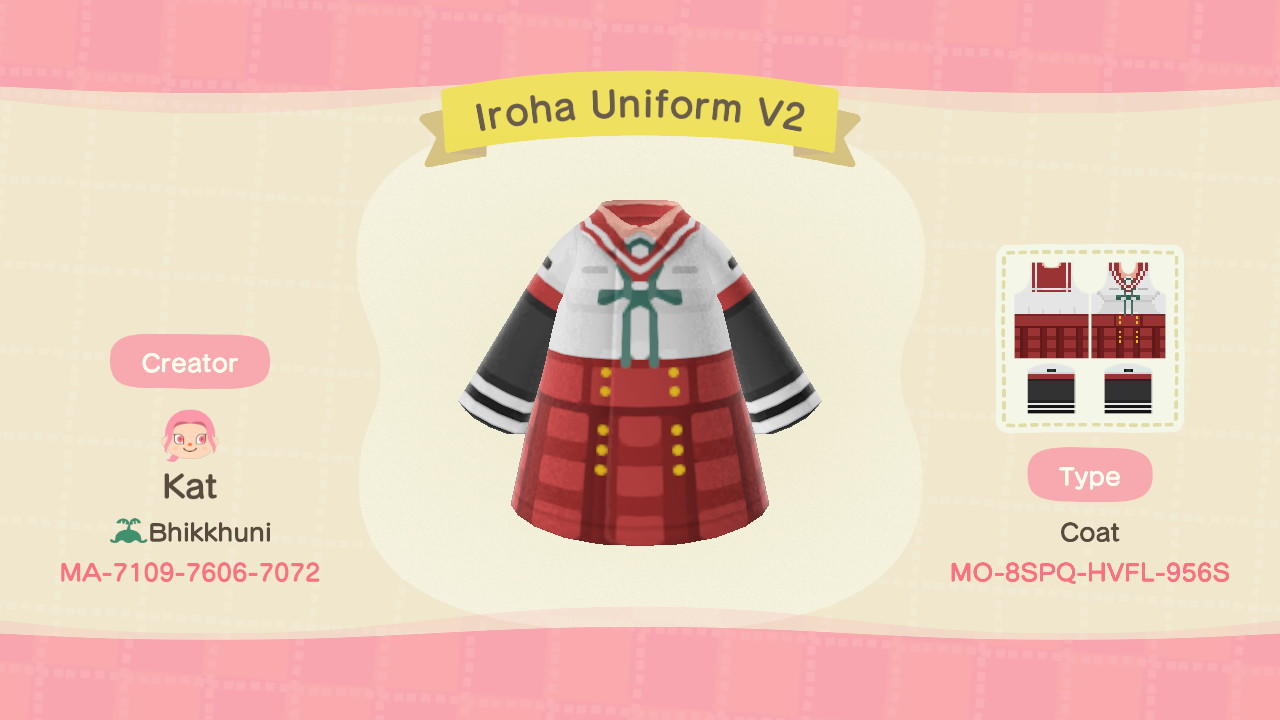 Animal Crossing Design Code: MO-85PQ-HVFL-956S Iroha's 2nd Uniform