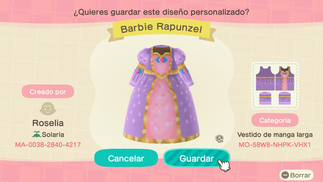 Animal Crossing Design Code: MO-85W8-NHPK-VHX1 Barbie Rapunzel