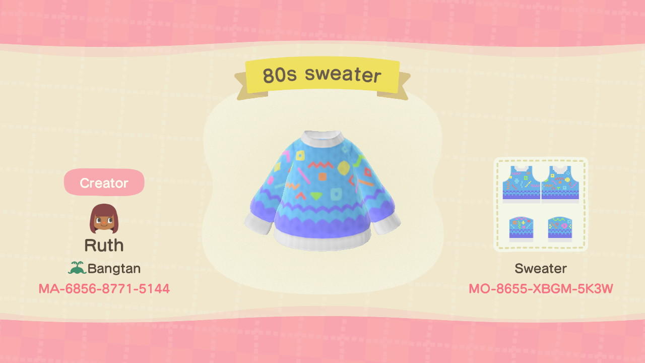 Animal Crossing Design Code: MO-8655-XBGM-5K3W 80s Sweater