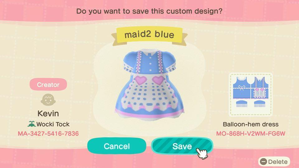 Animal Crossing Design Code: MO-868H-V2WM-FG6W maid2 blue