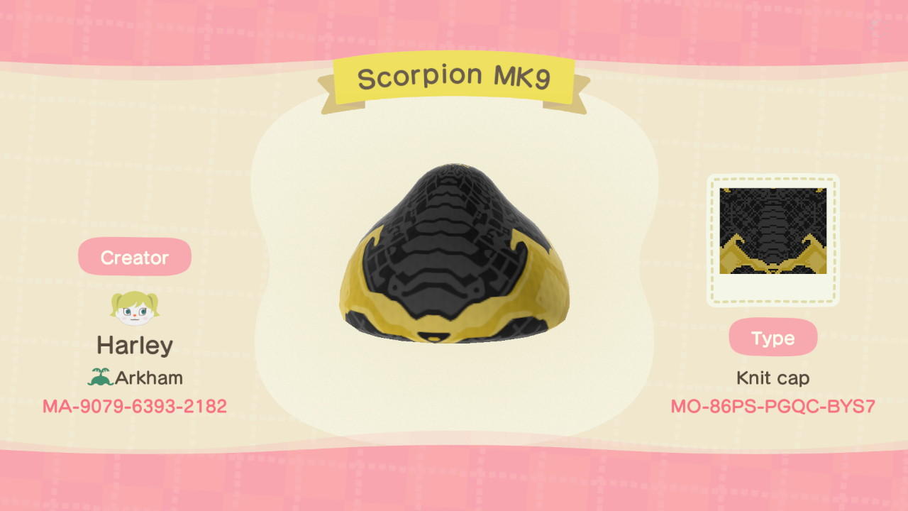 Animal Crossing Design Code: MO-86PS-PGQC-BYS7 Scorpion MK9  Top