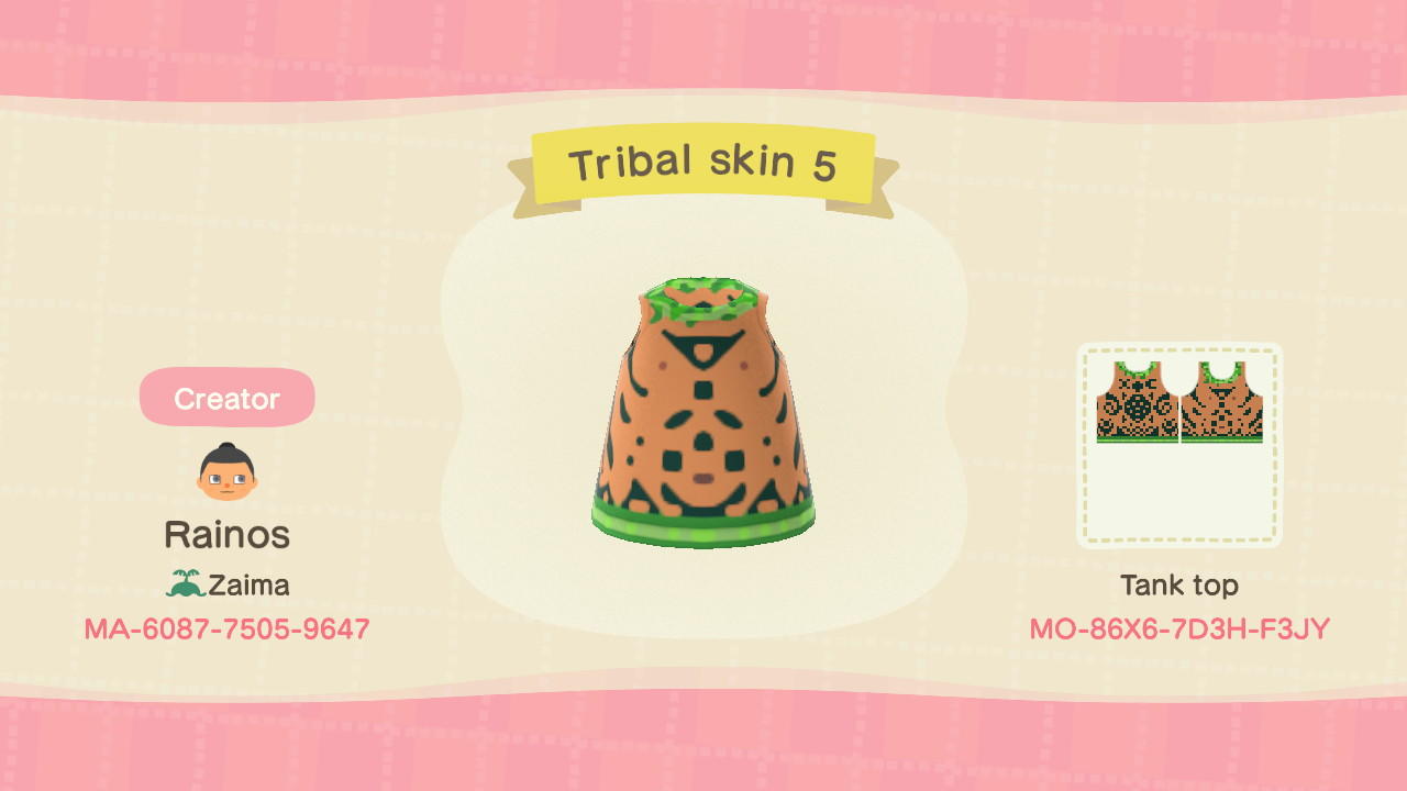 Animal Crossing Design Code: MO-86X6-7D3H-F3JY Tribal skin 5