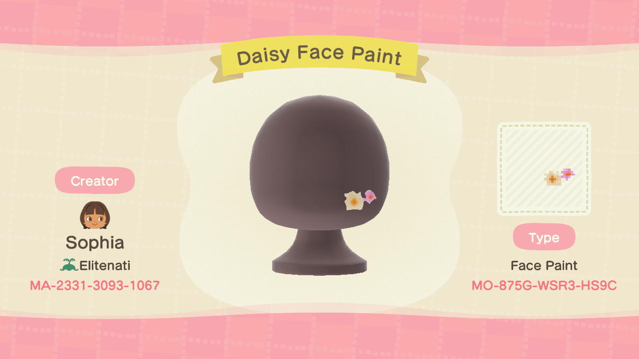 Animal Crossing Design Code: MO-875G-WSR3-HS9C Daisy Face Paint