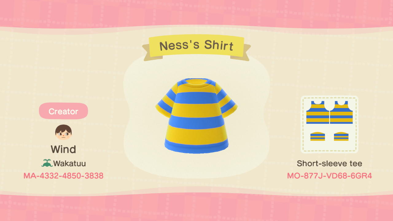 Animal Crossing Design Code: MO-877J-VD68-6GR4 Ness&#39;s Shirt