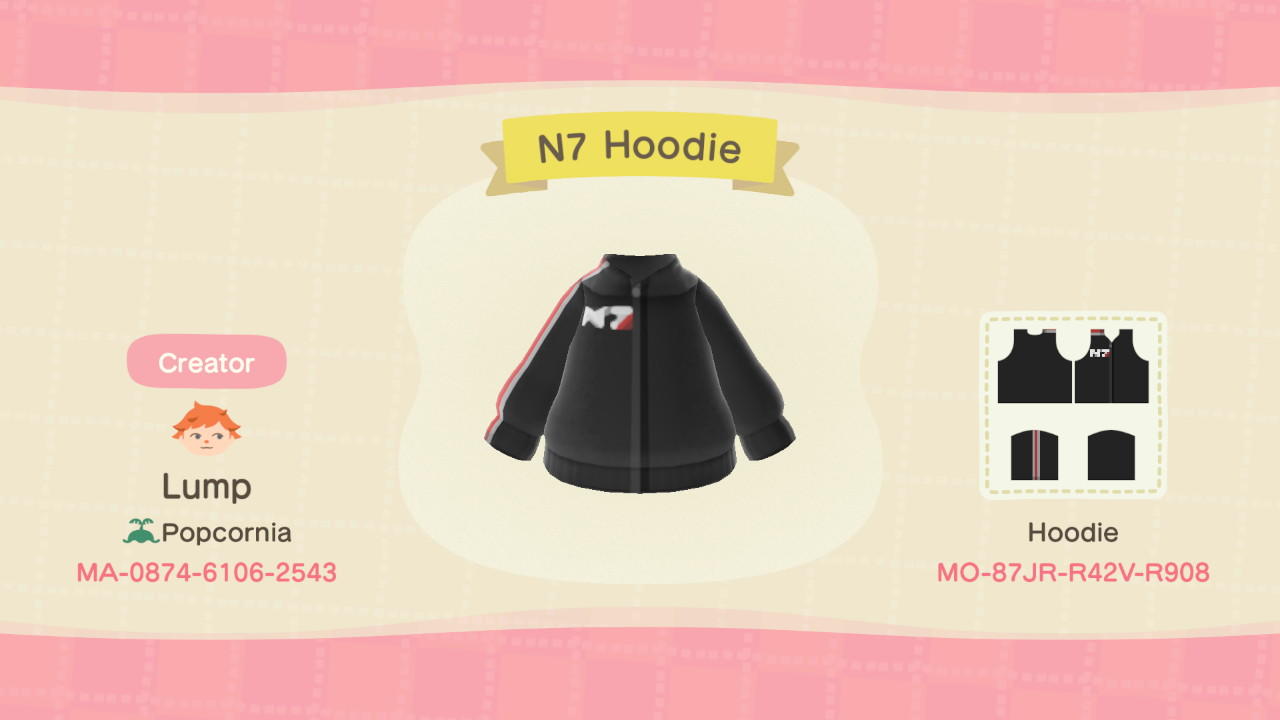 Animal Crossing Design Code: MO-87JR-R42V-R908 N7 Hoodie