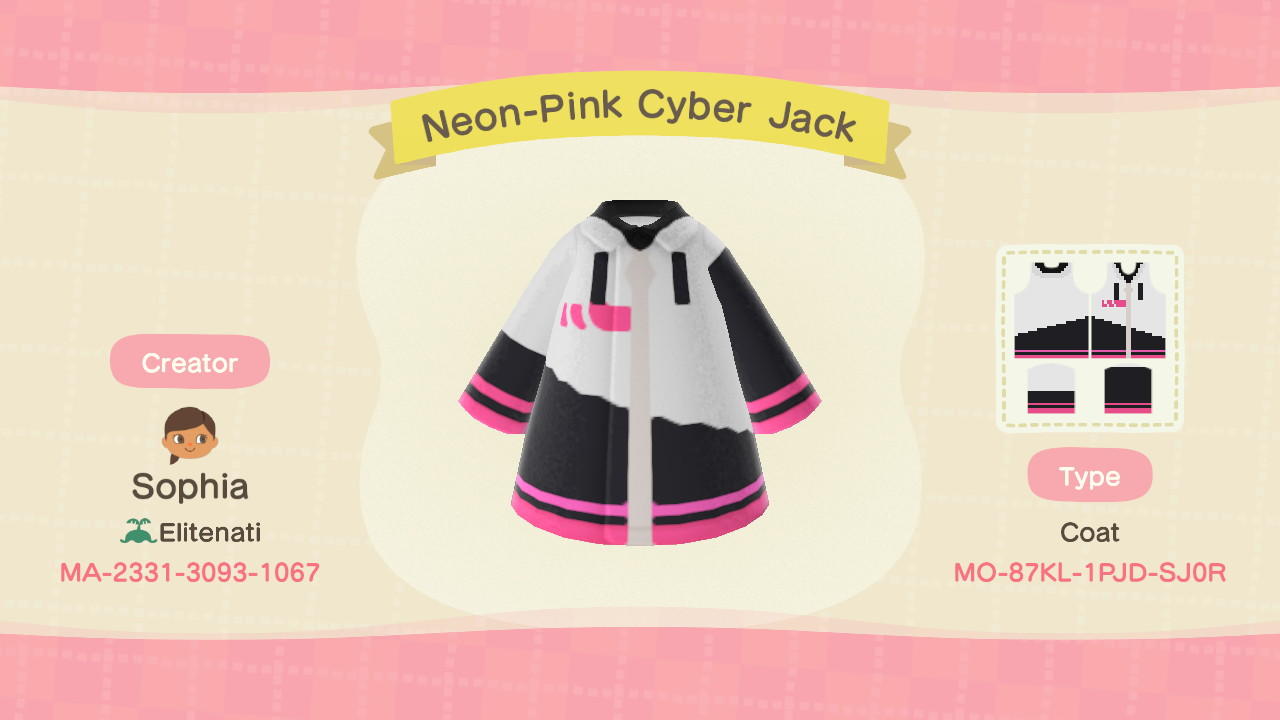 Animal Crossing Design Code: MO-87KL-1PJD-SJ0R Neon-Pink Cyber Jack