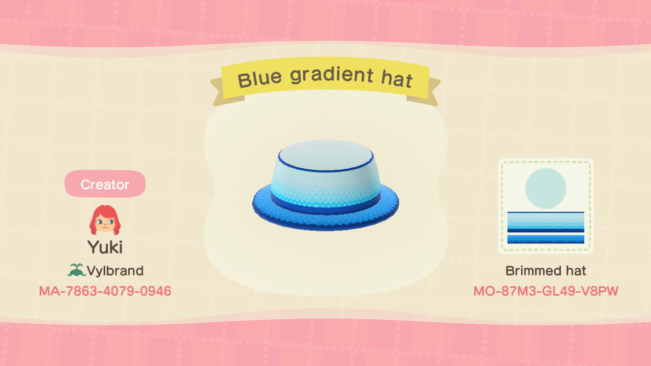 Animal Crossing Design Code: MO-87M3-GL49-V8PW Blue Gradient Hat