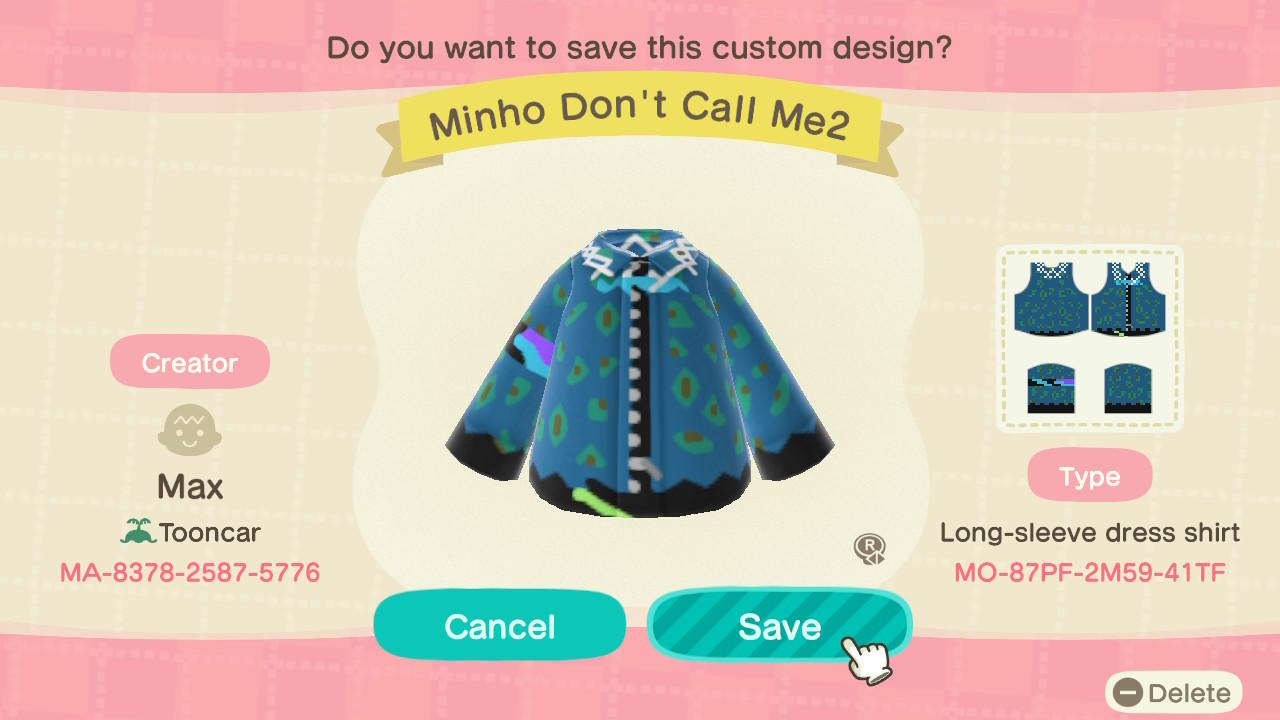 Animal Crossing Design Code: MO-87PF-2M59-41TF SHINee Minho DCM2