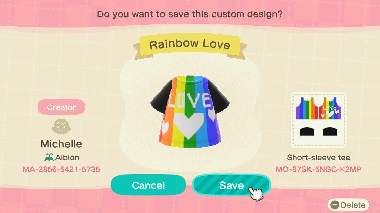 Animal Crossing Design Code: MO-87SK-5NGC-K2MP Rainbow Love