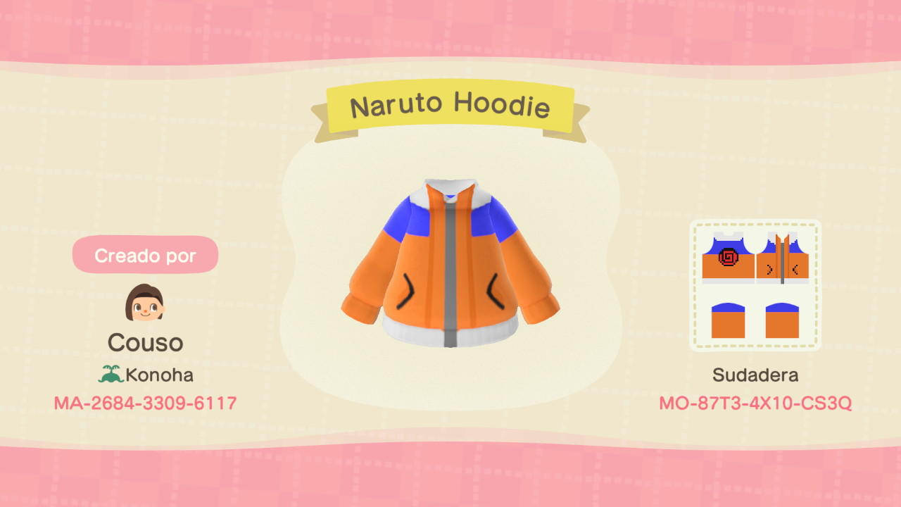 Animal Crossing Design Code: MO-87T3-4X10-CS3Q Naruto Hoodie