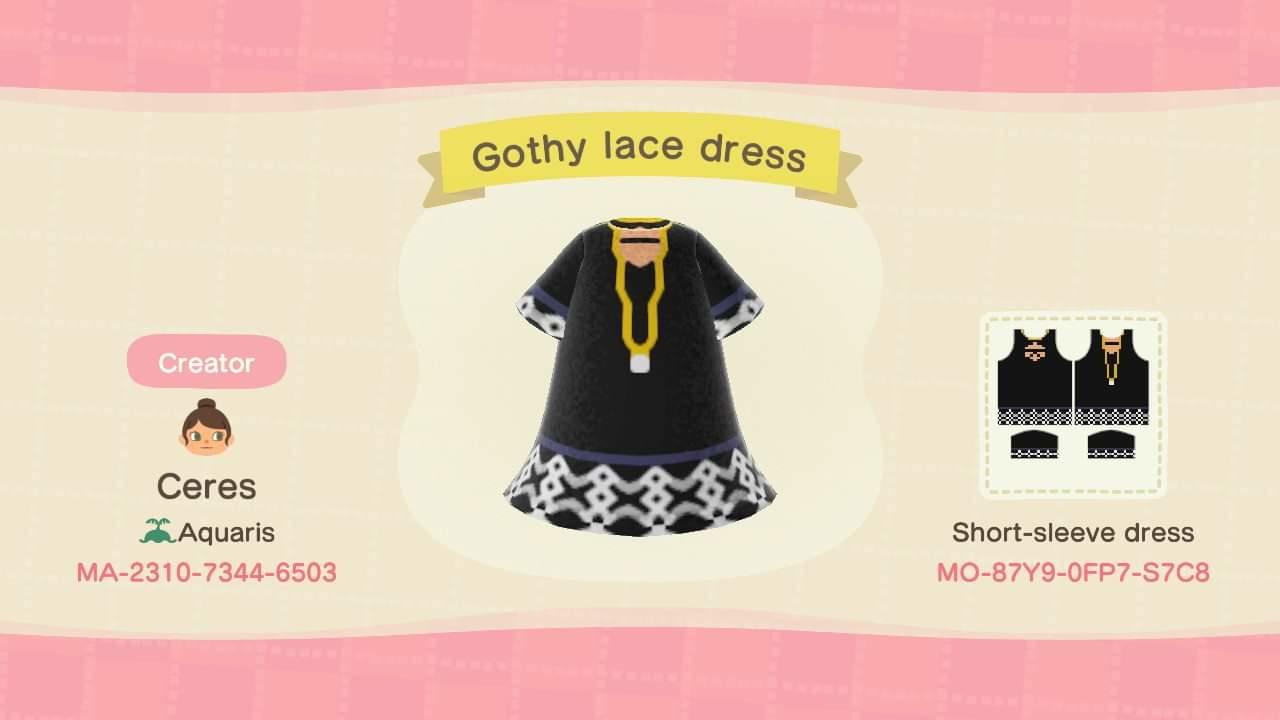 Animal Crossing Design Code: MO-87Y9-0FP7-S7C8 Gothy Lace Dress
