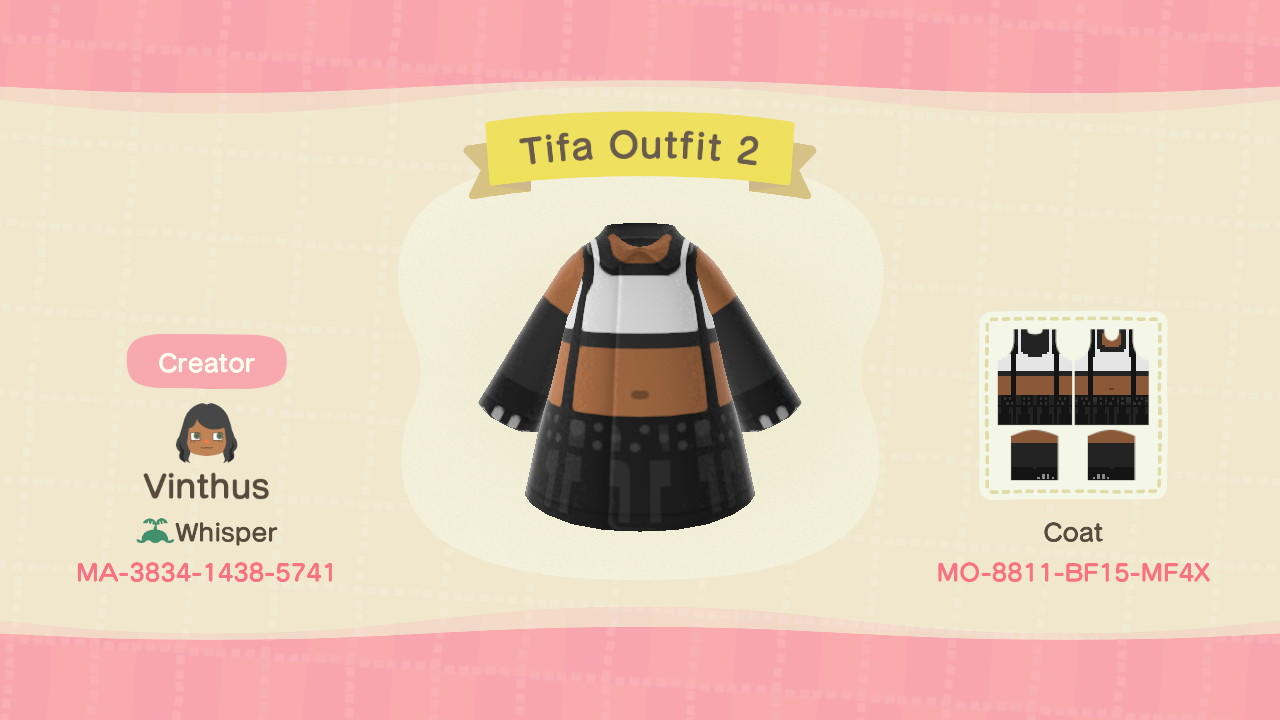 Animal Crossing Design Code: MO-8811-BF15-MF4X Tifa Top & Bottom