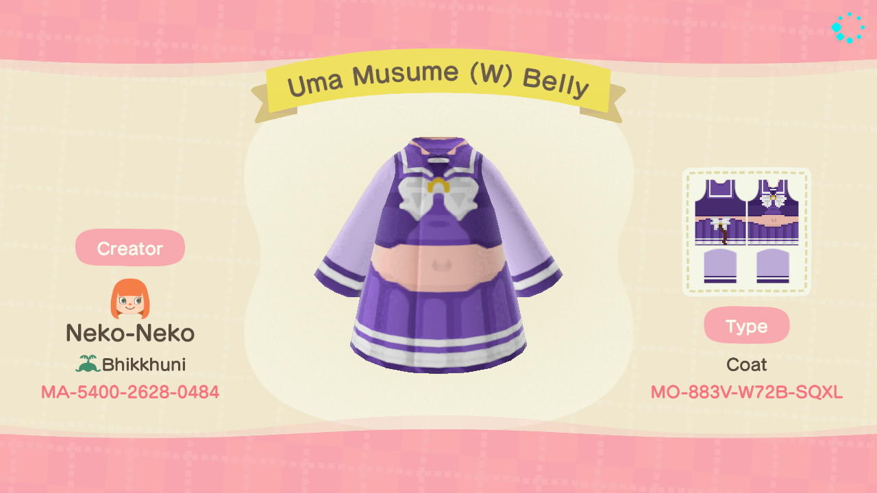 Animal Crossing Design Code: MO-883V-W72B-SQXL Uma Musume (W) Belly