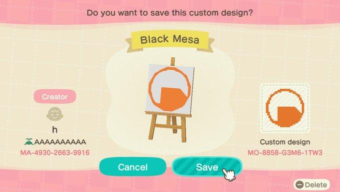Animal Crossing Design Code: MO-8858-G3M6-1TW3 Black Mesa