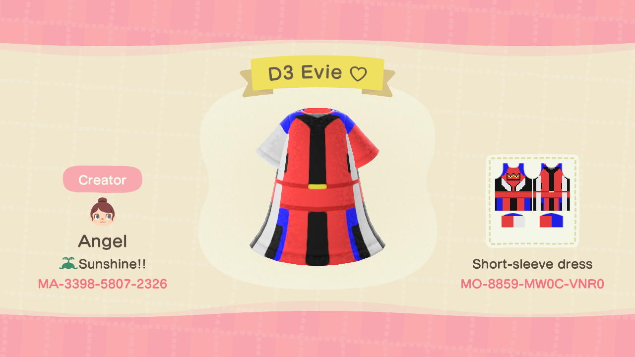 Animal Crossing Design Code: MO-8859-MW0C-VNR0 D3 Evie ♡