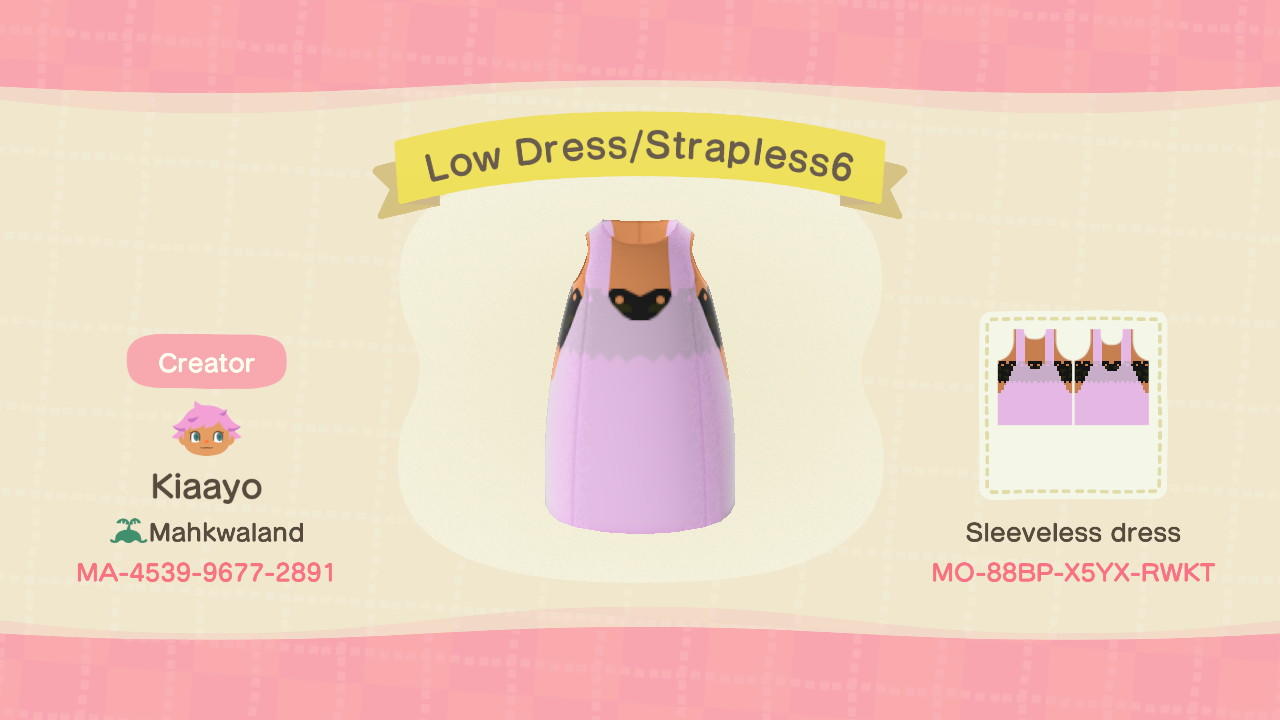 Animal Crossing Design Code: MO-88BP-X5YX-RWKT Low Dress/Strapless6