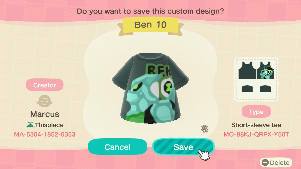 Animal Crossing Design Code: MO-88KJ-QRPX-Y50T Ben 10 Diamondhead