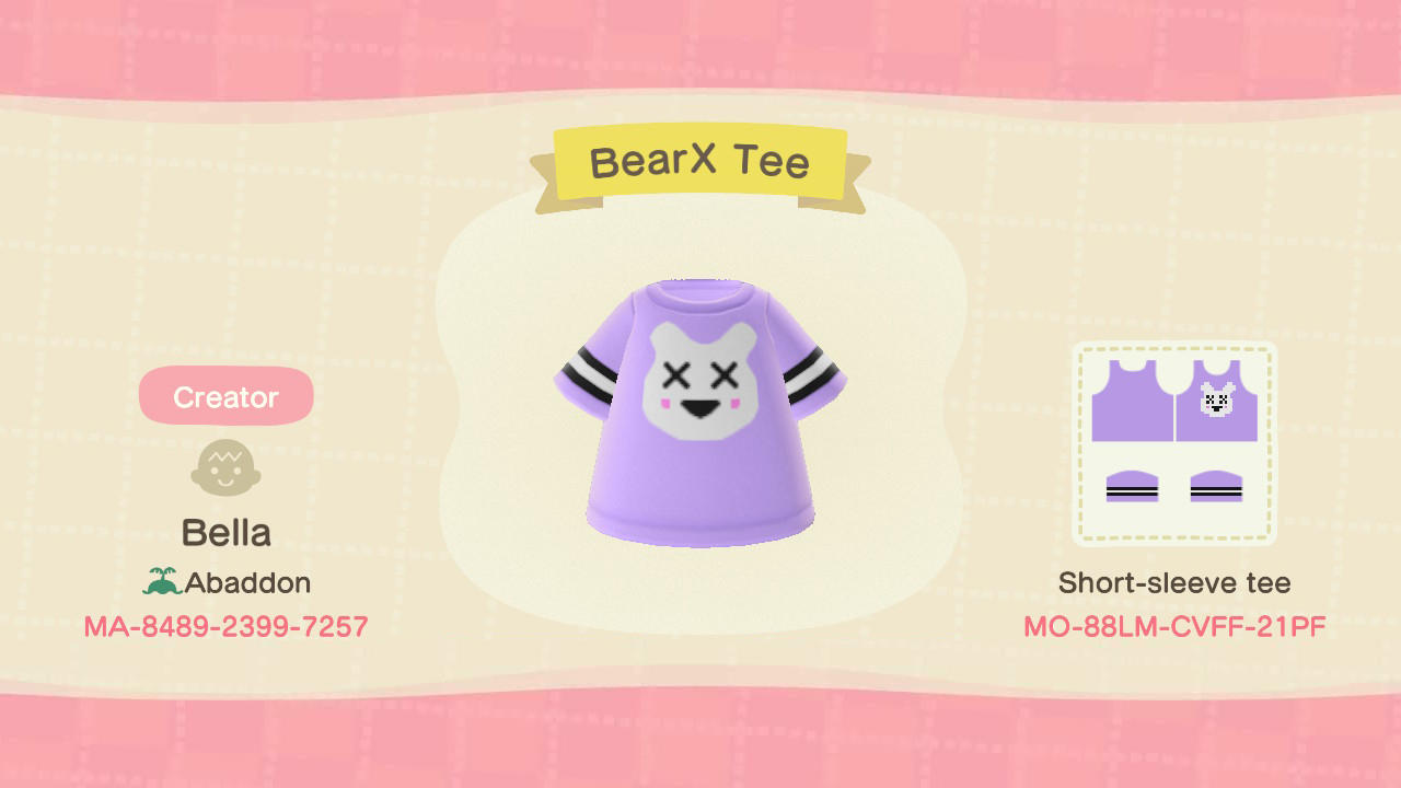 Animal Crossing Design Code: MO-88LM-CVFF-21PF BearX Tee