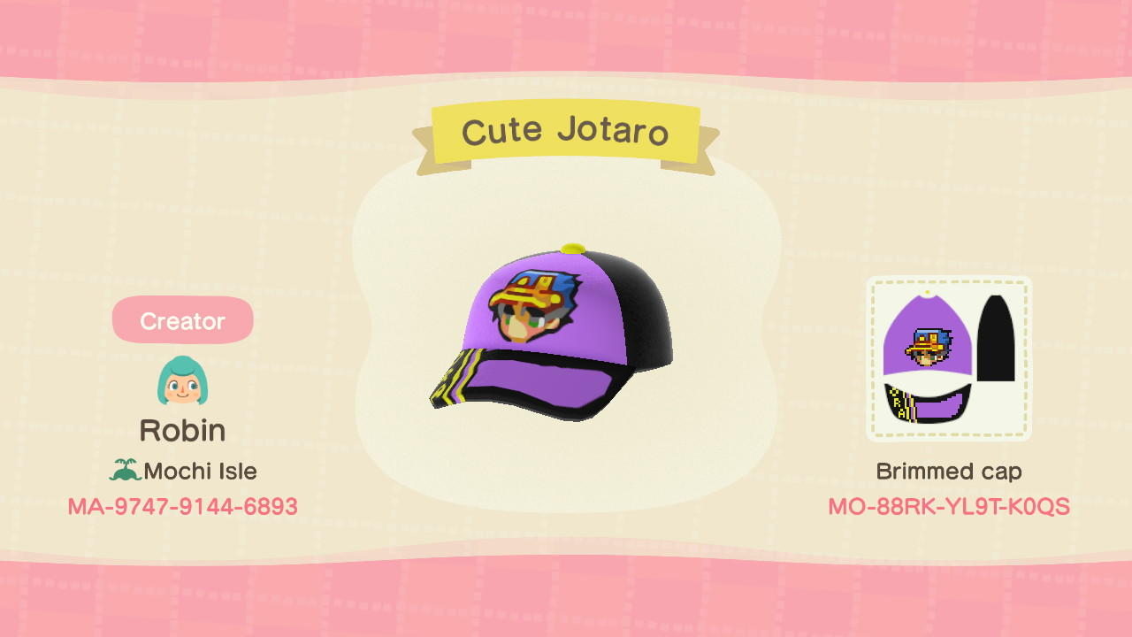 Animal Crossing Design Code: MO-88RK-YL9T-K0QS Cute Jotaro
