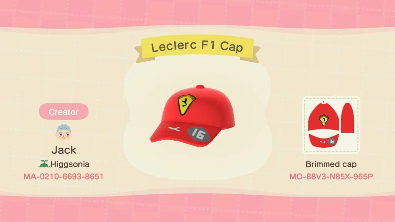Animal Crossing Design Code: MO-88V3-N85X-965P Leclerc F1 Cap