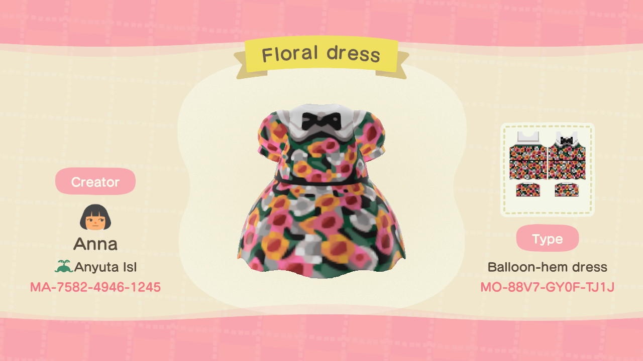 Animal Crossing Design Code: MO-88V7-GY0F-TJ1J Floral dress