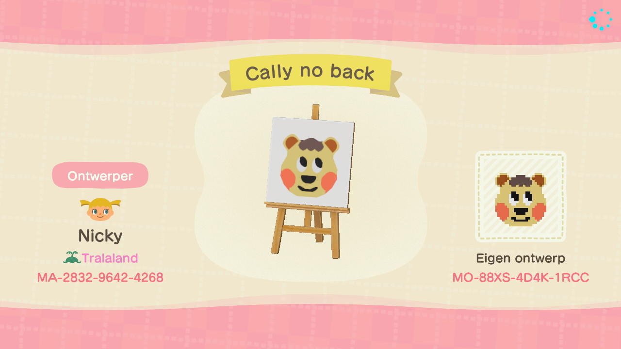 Animal Crossing Design Code: MO-88XS-4D4K-1RCC Cally no back