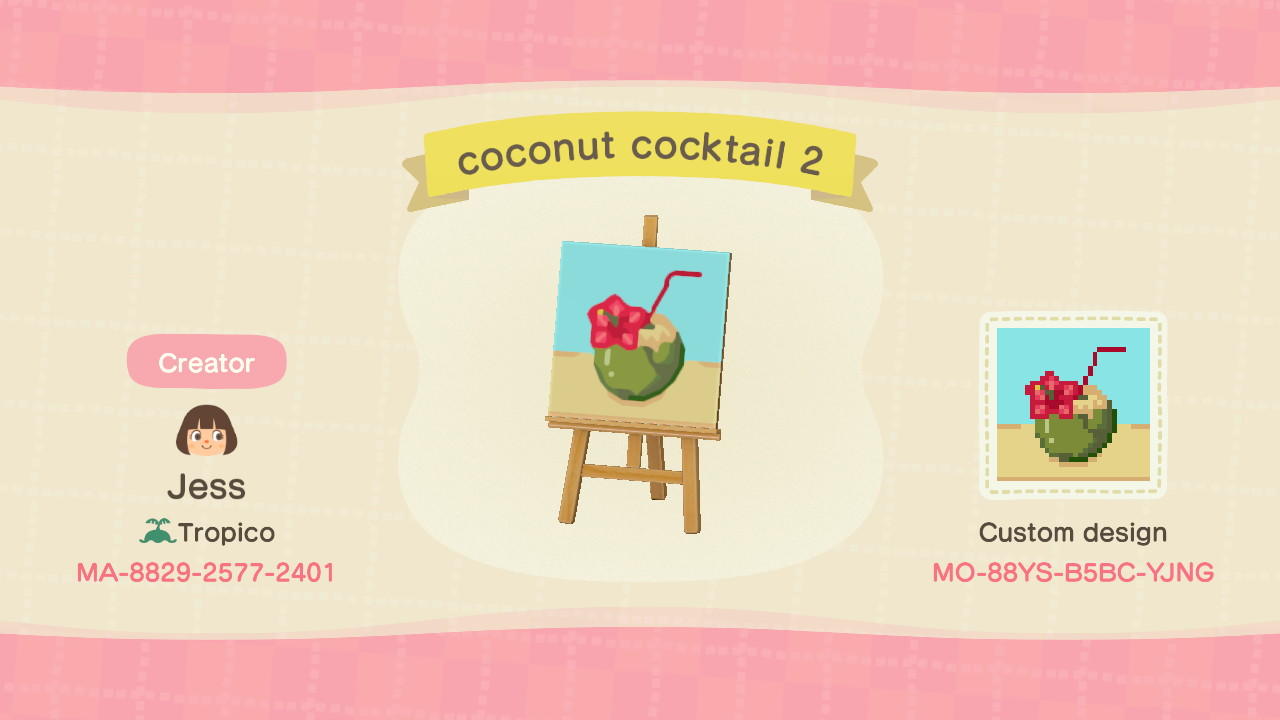 Animal Crossing Design Code: MO-88YS-B5BC-YJNG Coconut Cocktail v2