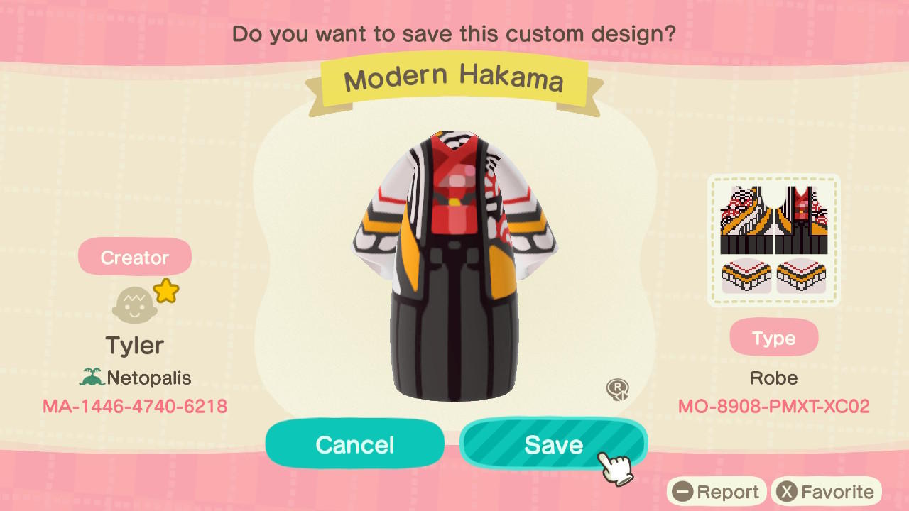 Animal Crossing Design Code: MO-8908-PMXT-XC02 Modern Hakama