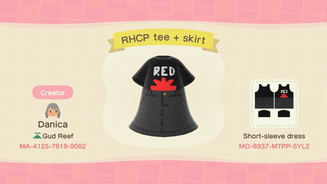 Animal Crossing Design Code: MO-8937-MTPP-5YL2 RHCP tee + skirt