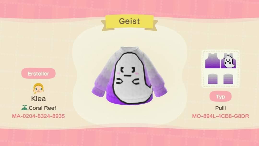 Animal Crossing Design Code: MO-894L-4CB8-G8DR Ghost Sweater