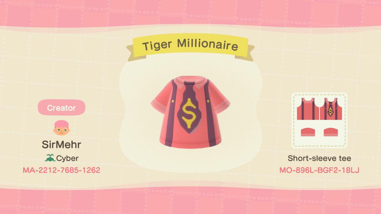 Animal Crossing Design Code: MO-896L-BGF2-18LJ SU Tiger Millionaire