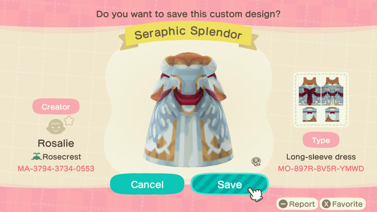 Animal Crossing Design Code: MO-897R-8V5R-YMWD Seraphic Splendor