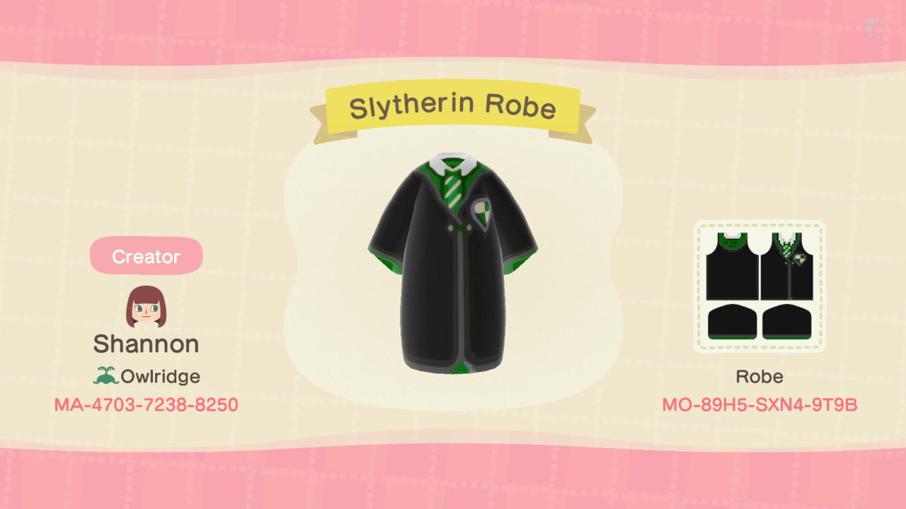 Animal Crossing Design Code: MO-89H5-SXN4-9T9B Slytherin Robe
