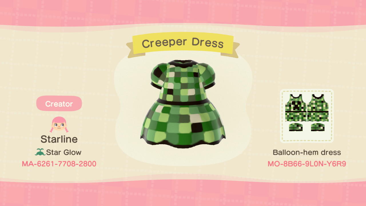 Animal Crossing Design Code: MO-8B66-9L0N-Y6R9 Creeper Dress