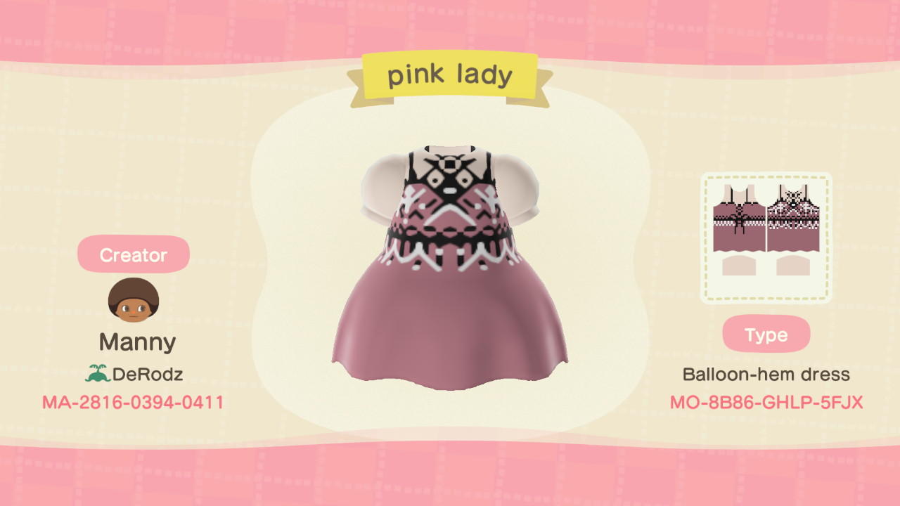 Animal Crossing Design Code: MO-8B86-GHLP-5FJX Pink Lady
