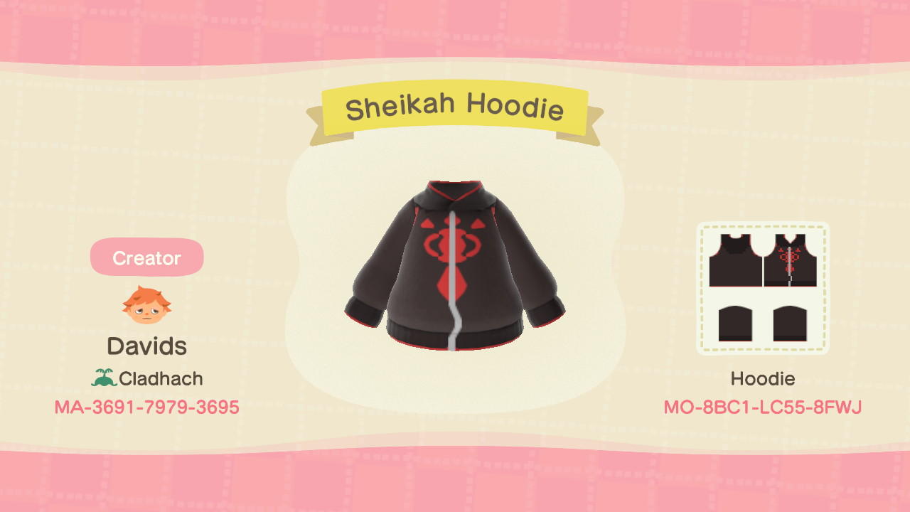 Animal Crossing Design Code: MO-8BC1-LC55-8FWJ Sheikah Hoodie