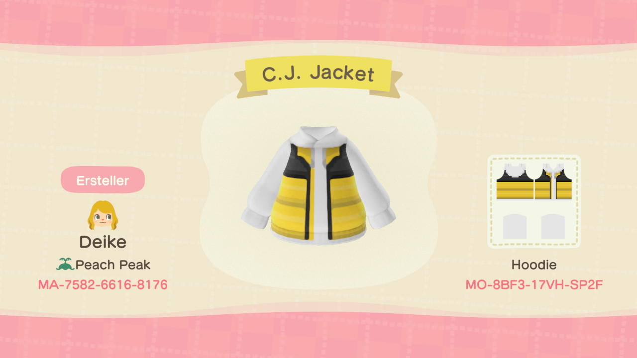 Animal Crossing Design Code: MO-8BF3-17VH-SP2F C.J. Jacket
