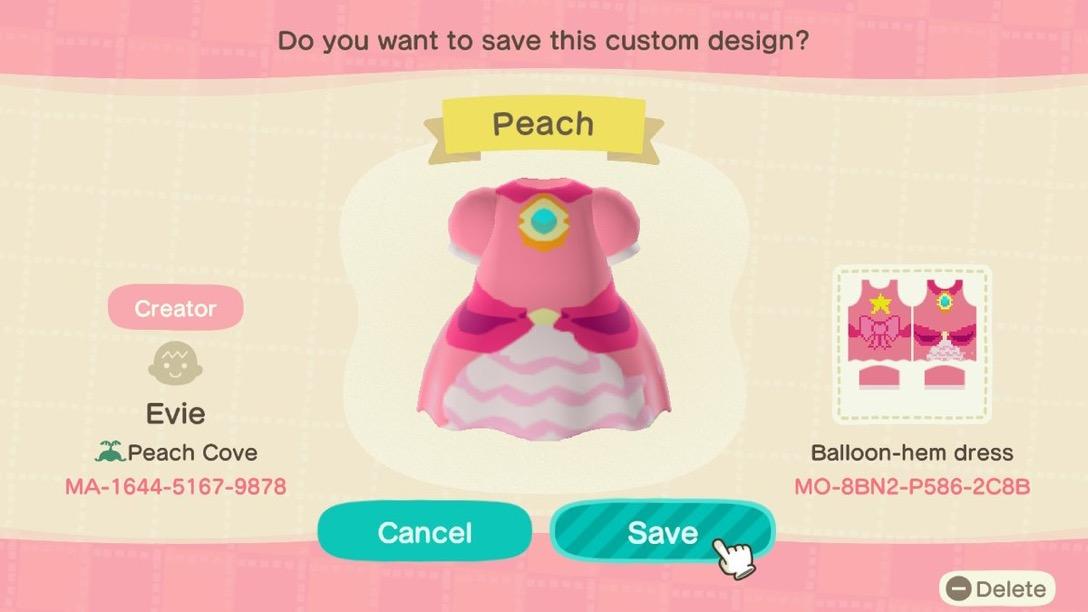 Animal Crossing Design Code: MO-8BN2-P586-2C8B Peach Princess